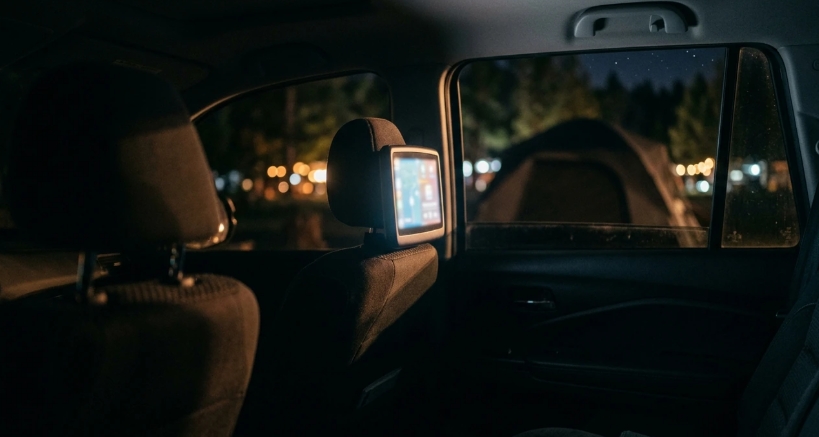 Wireless Android Auto in a car at night