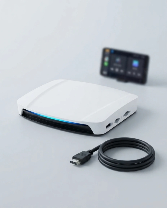 TBox UHD device with HDMI cable, for second-screen output