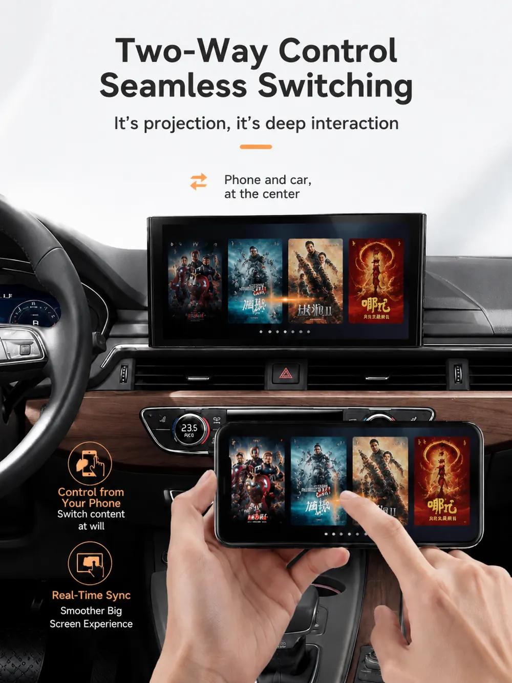 Two-way control, seamless switching between phone and car screen