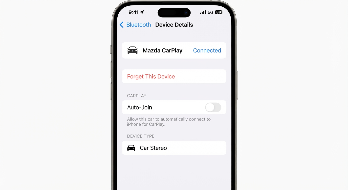 Auto-Join toggle switched off in iPhone Bluetooth device settings