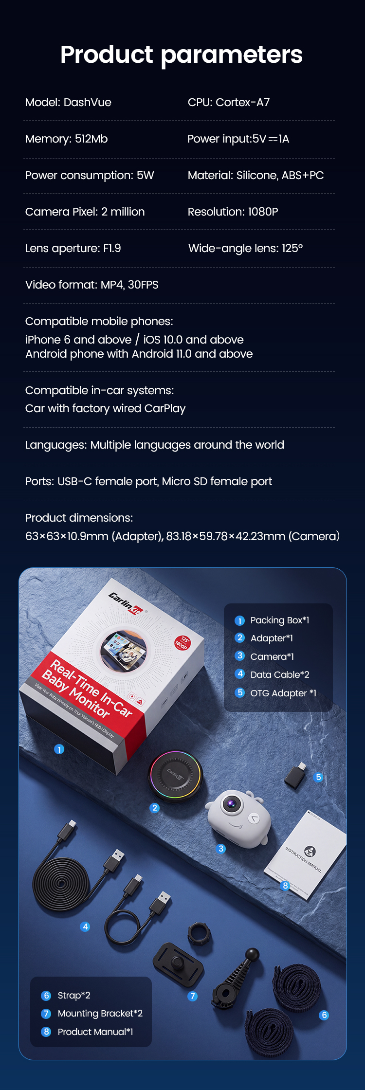 DashVue specifications and what's in the box