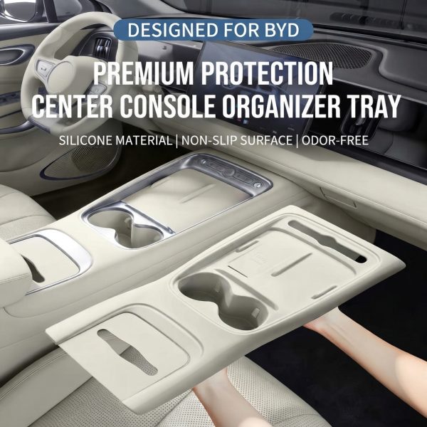 BYD Center Console Organizer Tray – Premium Silicone, Non-Slip, Scratch-Resistant & Dust-Proof, Original Car Color Custom Fit