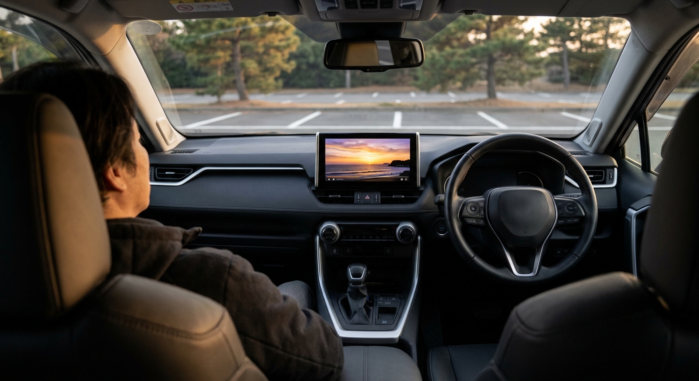Small white wireless CarPlay adapter plugged into a car's USB port with a cable to the dash