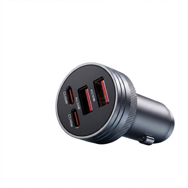 4-Port Car Charger – 45W PD Fast Charging, Aluminum Alloy Cigarette Lighter Adapter, Dual USB-C & Dual USB-A